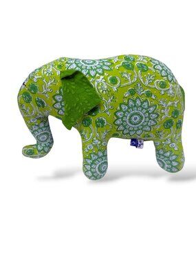 Funky Friends Factory Large Stuffed Elephant 12" Green Paisley Georgie Good Luck